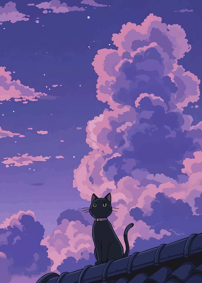 Black Cat on Rooftop at Dusk