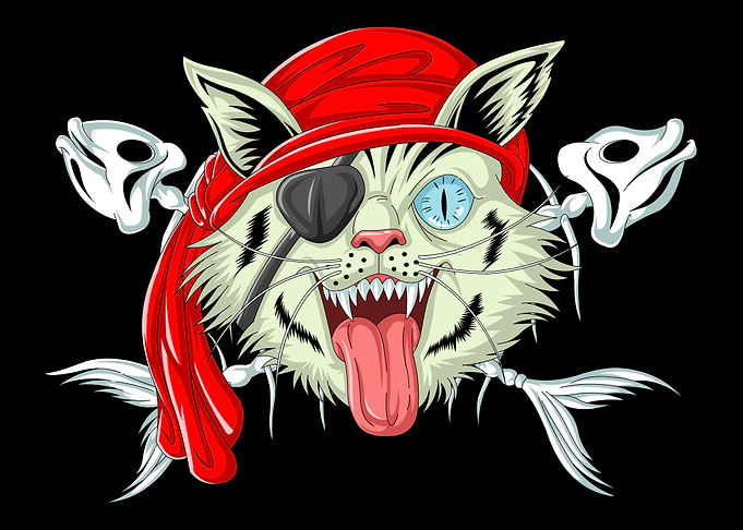 Pirate Cat with Fishbone Crossbones
