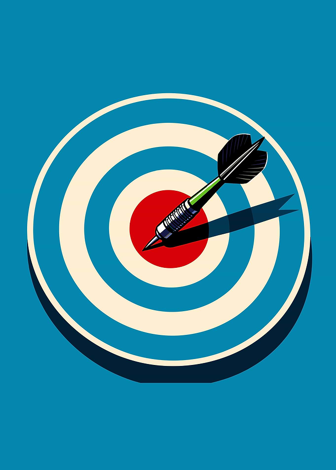 Dart hitting bullseye on target