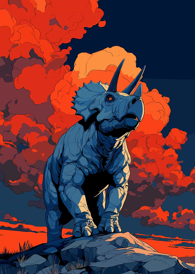 Triceratops Dinosaur in Dramatic Sky