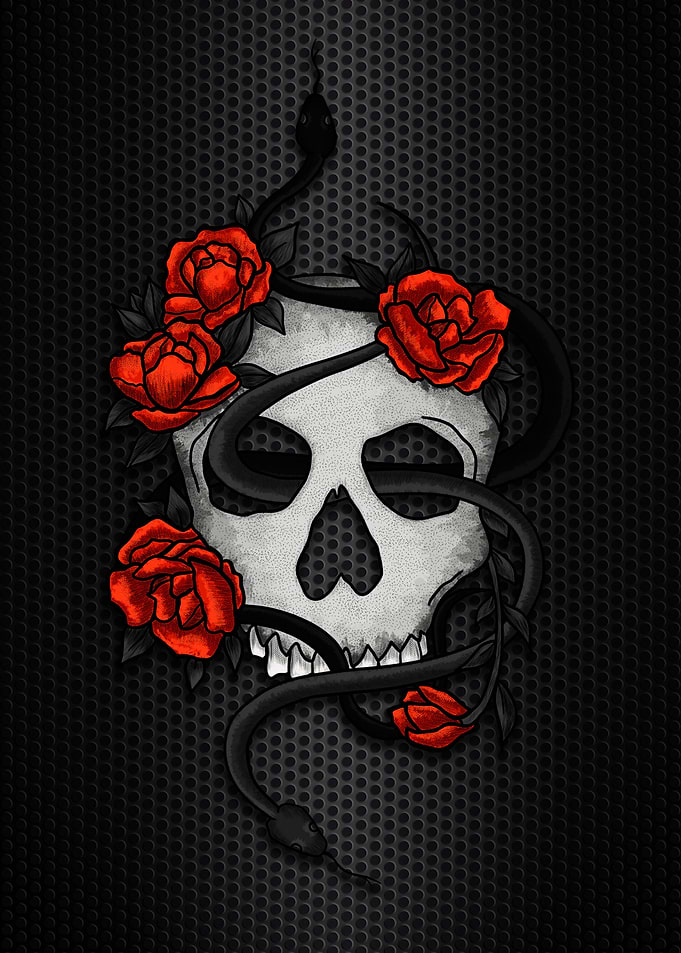 Skull with Snake and Roses