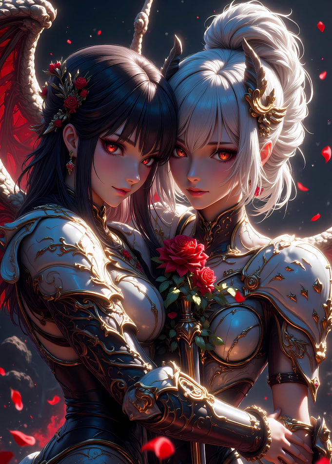 Two Anime Women with Roses