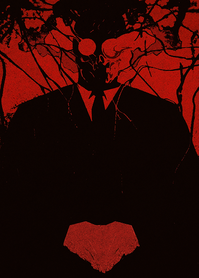 Dark Figure in Suit with Red Accents