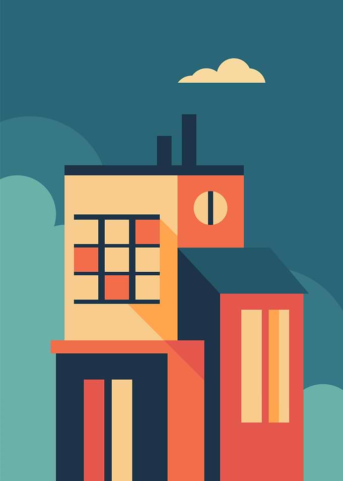Minimalist Cityscape with Geometric Buildings