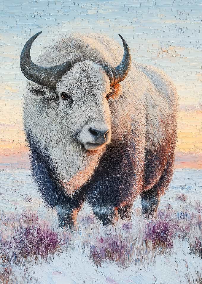 White Bison in Snowy Landscape