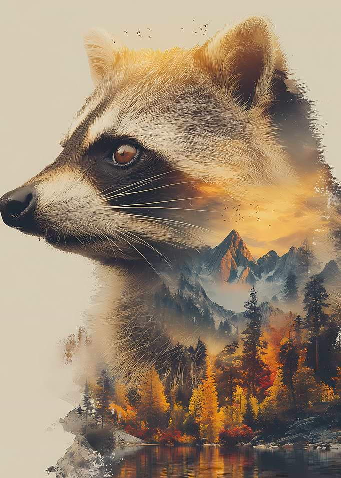 Raccoon Double Exposure Landscape