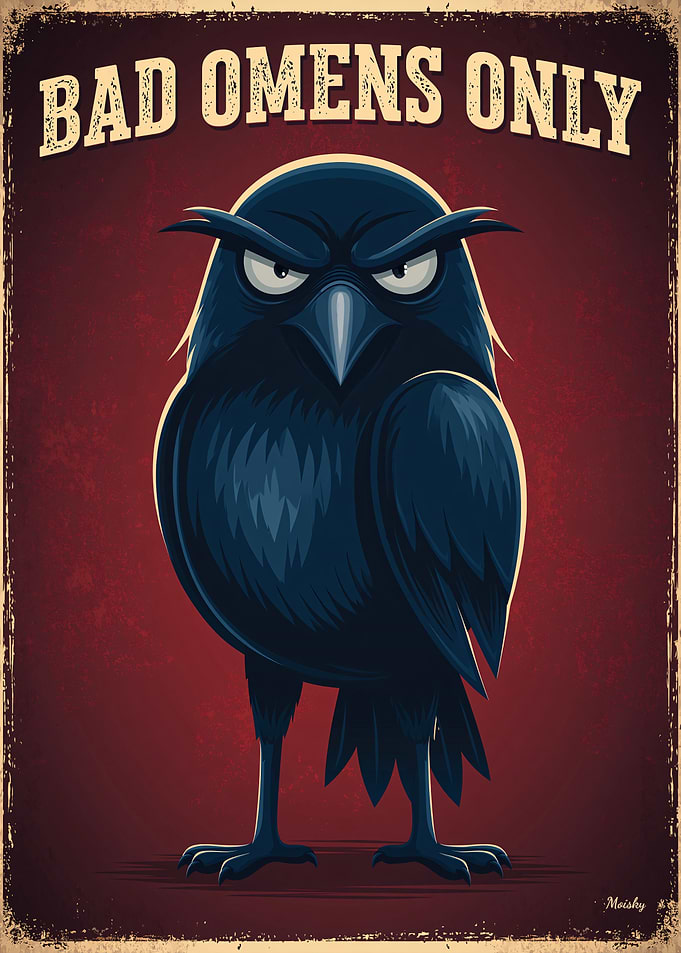 Bad Omens Only – Dark Funny Crow Cartoon Poster