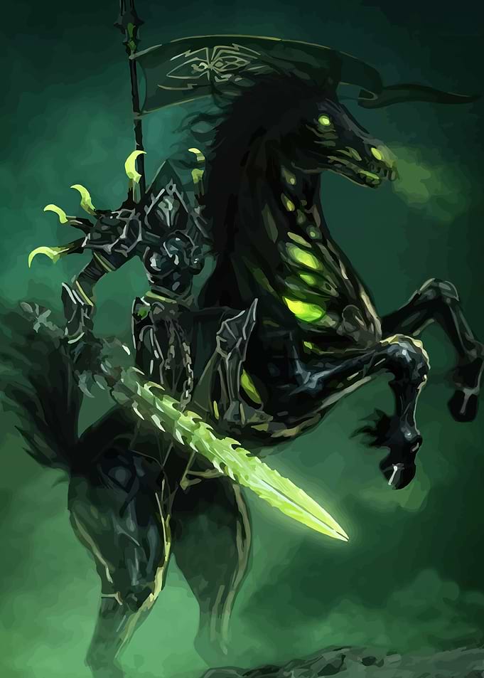 Dark Knight on a Fiery Horse