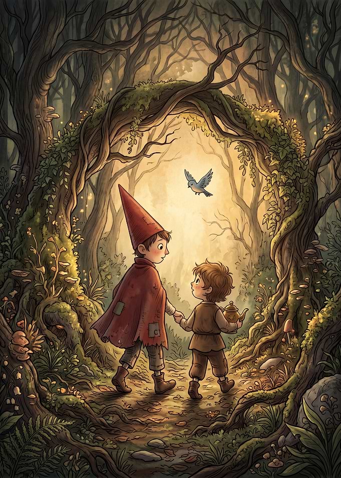 Two boys in a magical forest