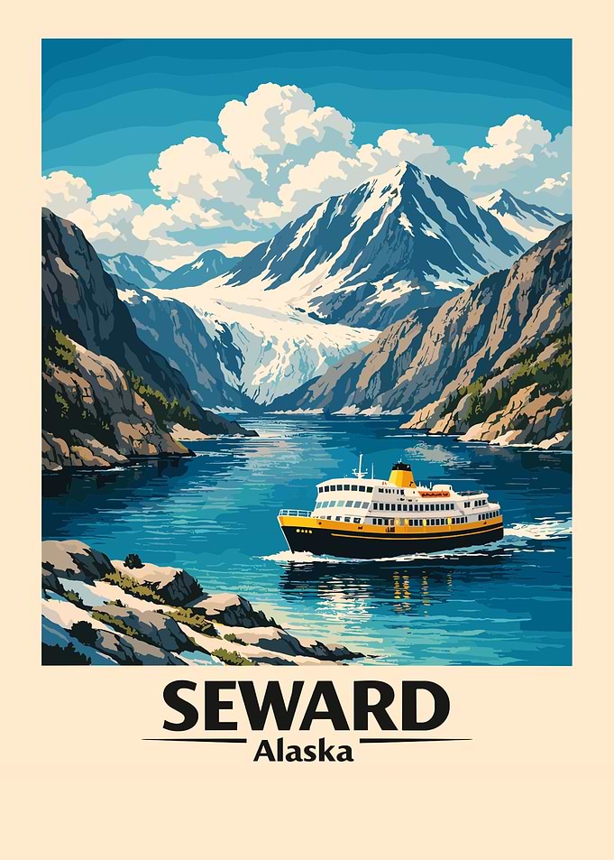 Vintage Travel Seward Alaska Landscape