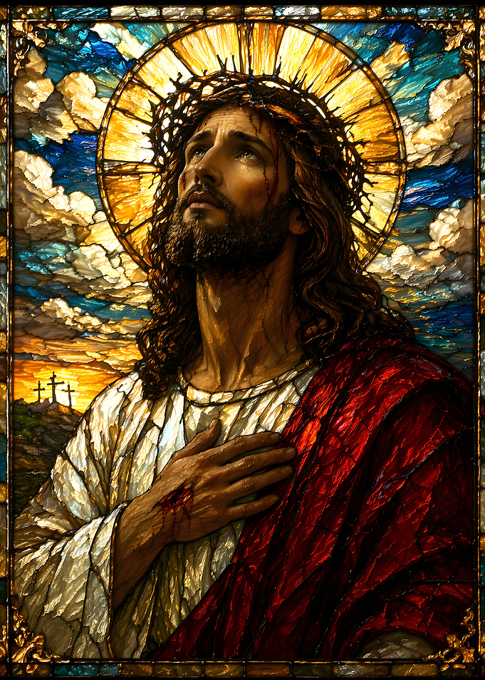 Stained Glass Jesus with Crown of Thorns