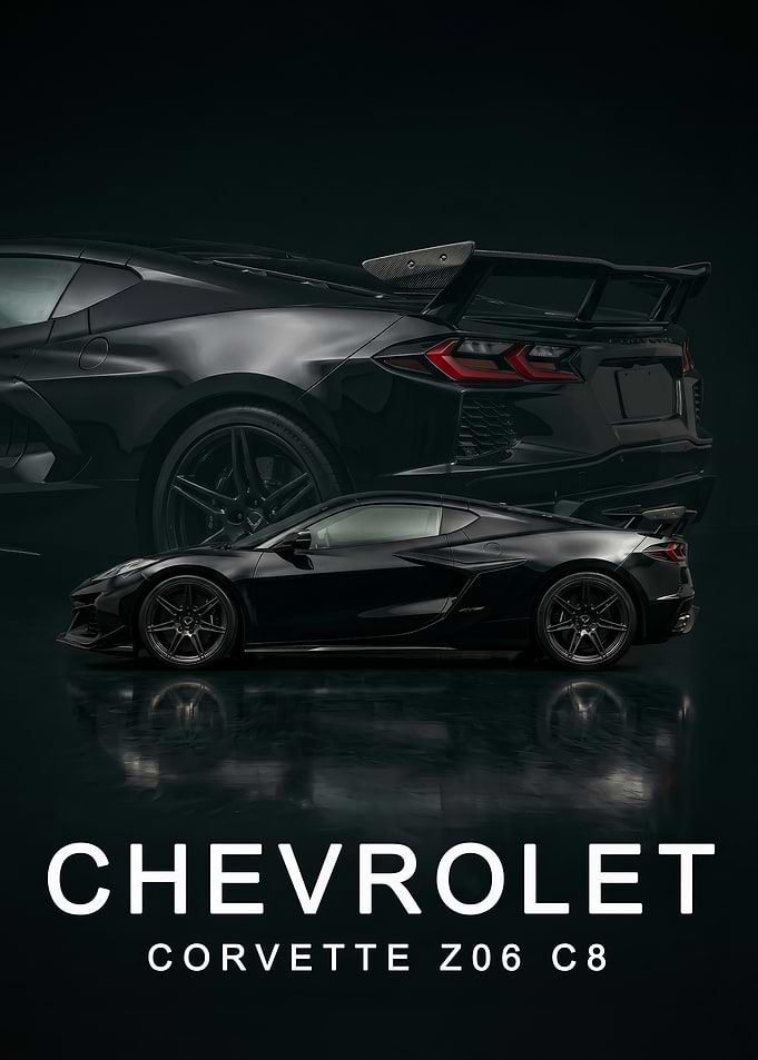 black Chevrolet Corvette Z06 C8 art poster