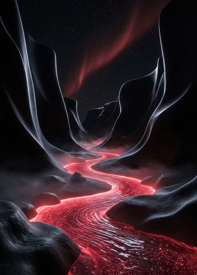 Lava River in a Dark Canyon