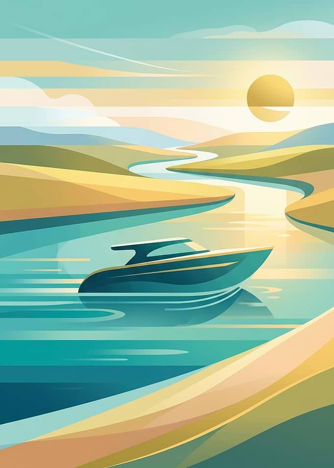 Modern Yacht on a Serene River