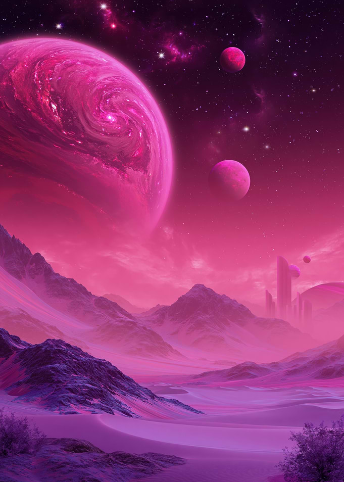 Alien Planet Landscape with Pink Hues
