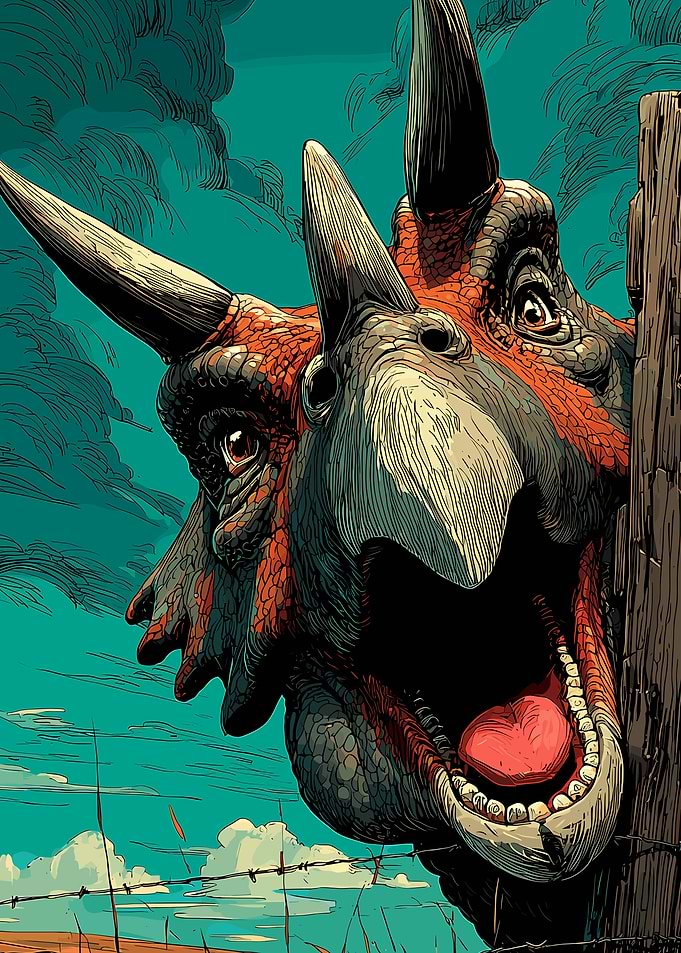 Dinosaur peeking over fence