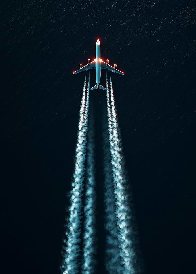 Airplane flying at night
