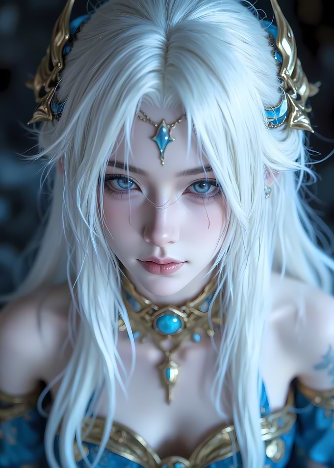 Ethereal Elf with Blue Eyes and Gold Headdress