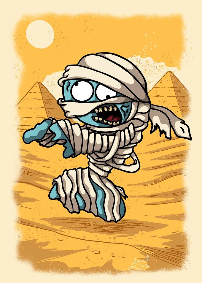 Funny Mummy in Desert