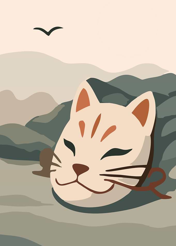 Kitsune Mask in a Serene Landscape