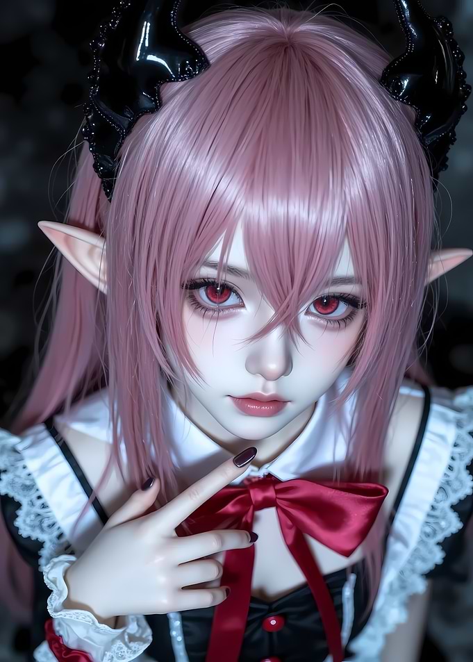 Anime Girl with Pink Hair and Red Eyes