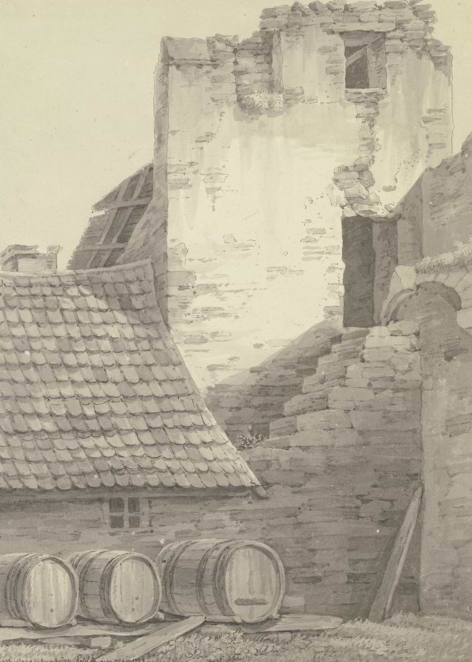 Ruined Tower and Barrels