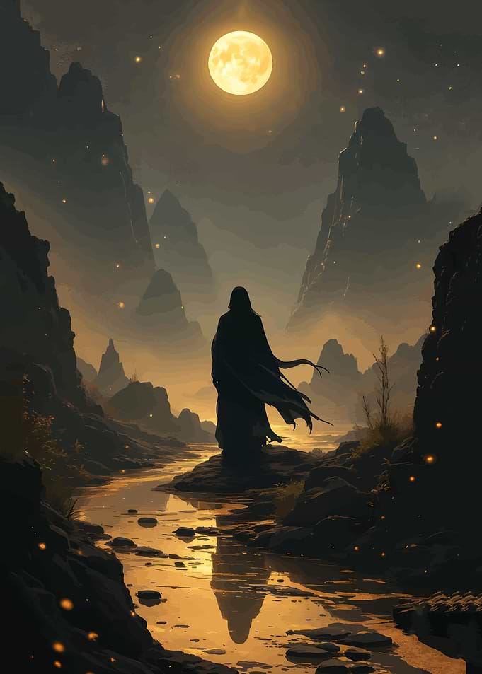 Mysterious Figure Under a Full Moon