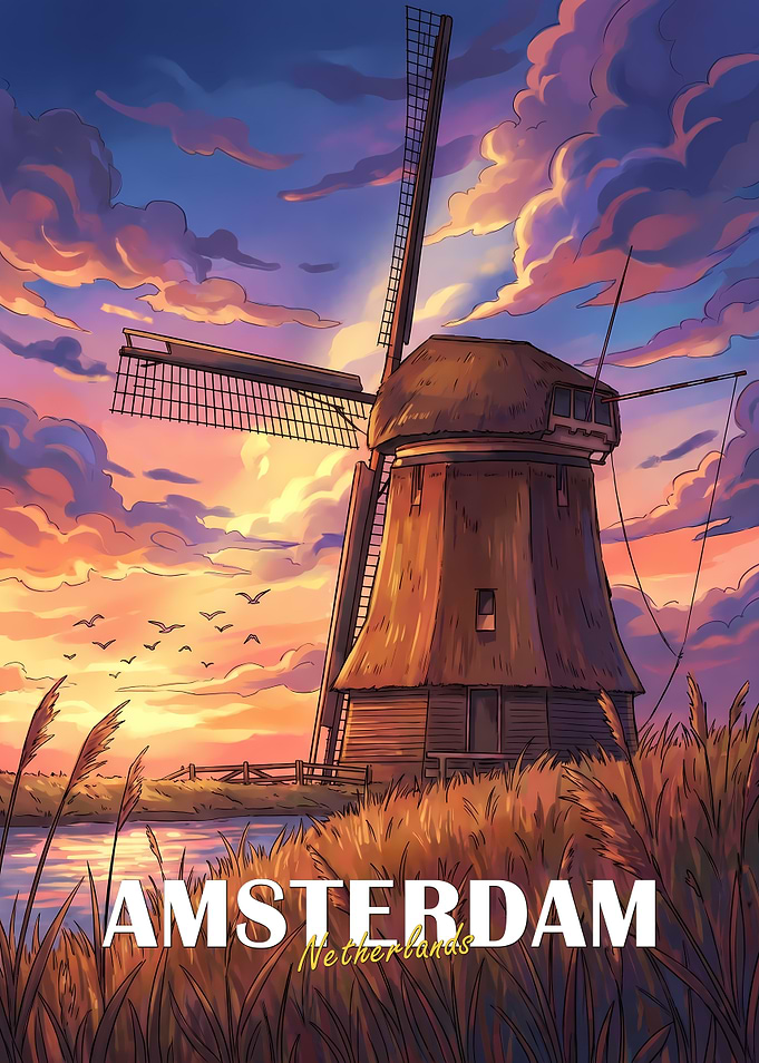 Amsterdam Windmill at Sunset