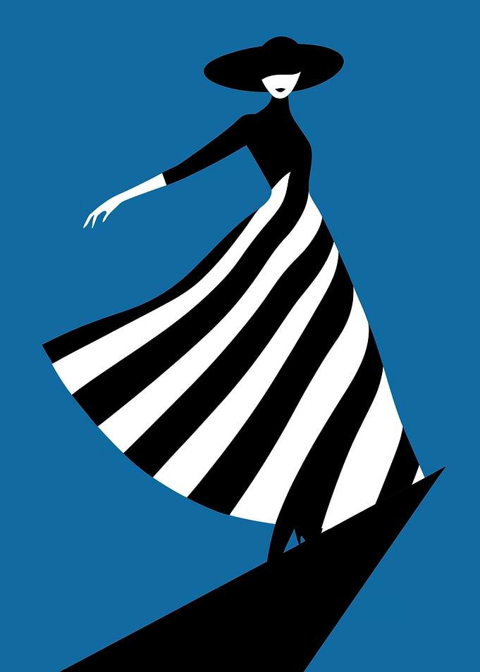Woman in Striped Dress and Hat