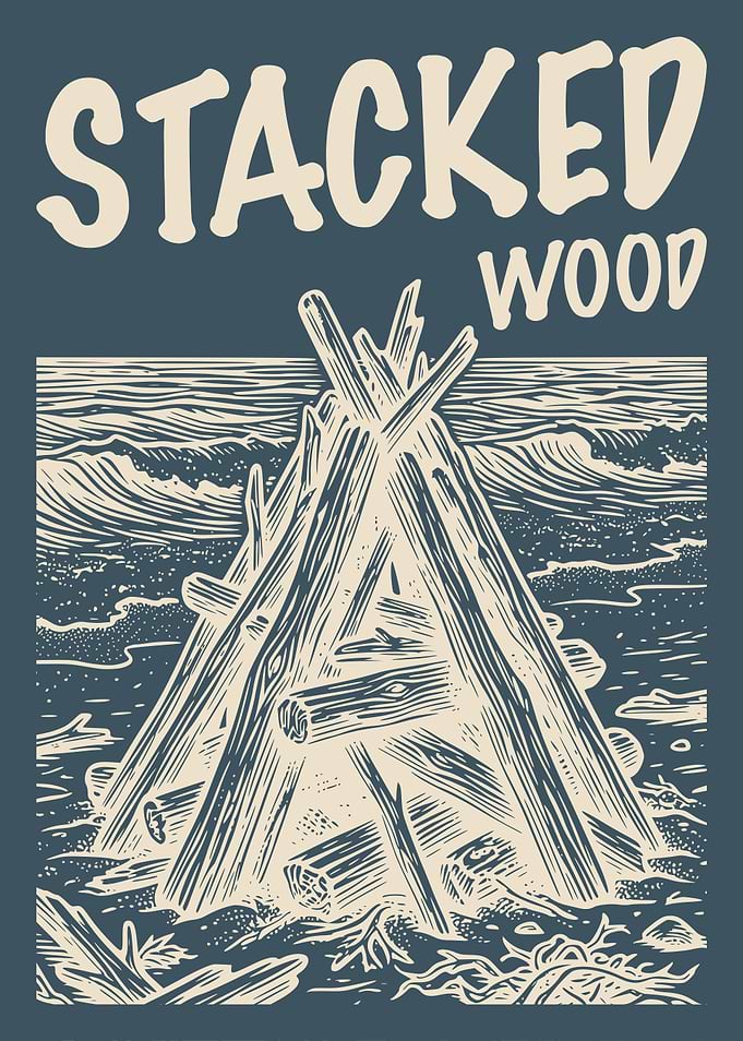 Stacked Wood Coastal Poster Vintage Engraving Beach Driftwood Wall Art
