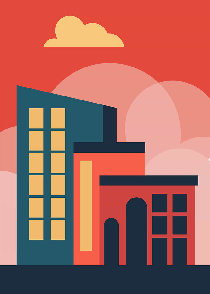 Modern City Buildings at Sunset