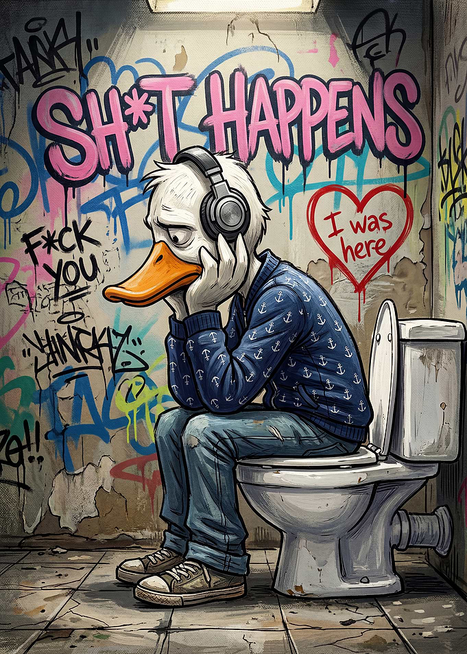 Sad Duck in Graffiti Bathroom