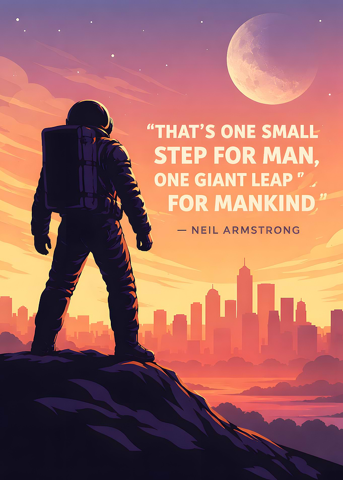Astronaut overlooking a cityscape