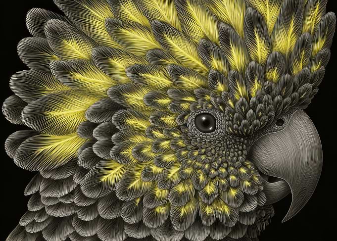 Detailed Close-up of a Yellow-Crested Cockatoo