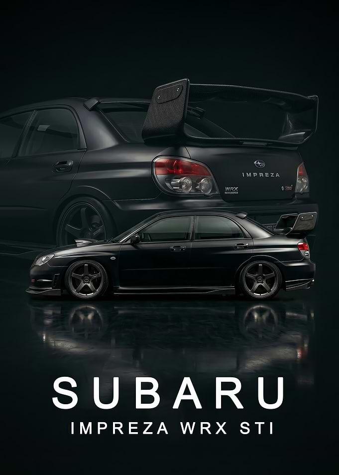 Black Subaru Impreza WRX STI 2006 art poster