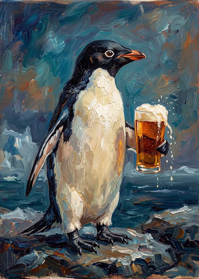Penguin Holding a Beer