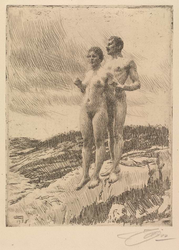 Nude Couple on Rocky Outcrop
