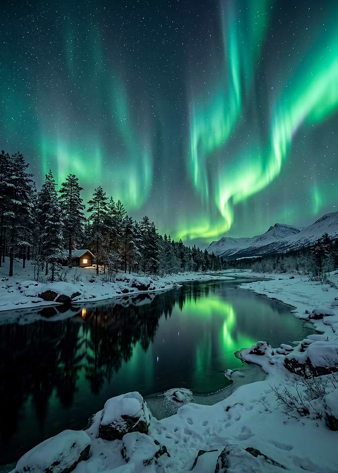 Aurora Borealis over Snowy Landscape
