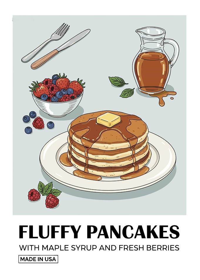 Fluffy Pancakes with Berries and Syrup