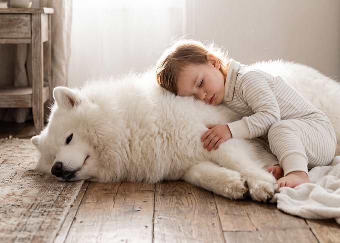 Child Sleeping on a Dog