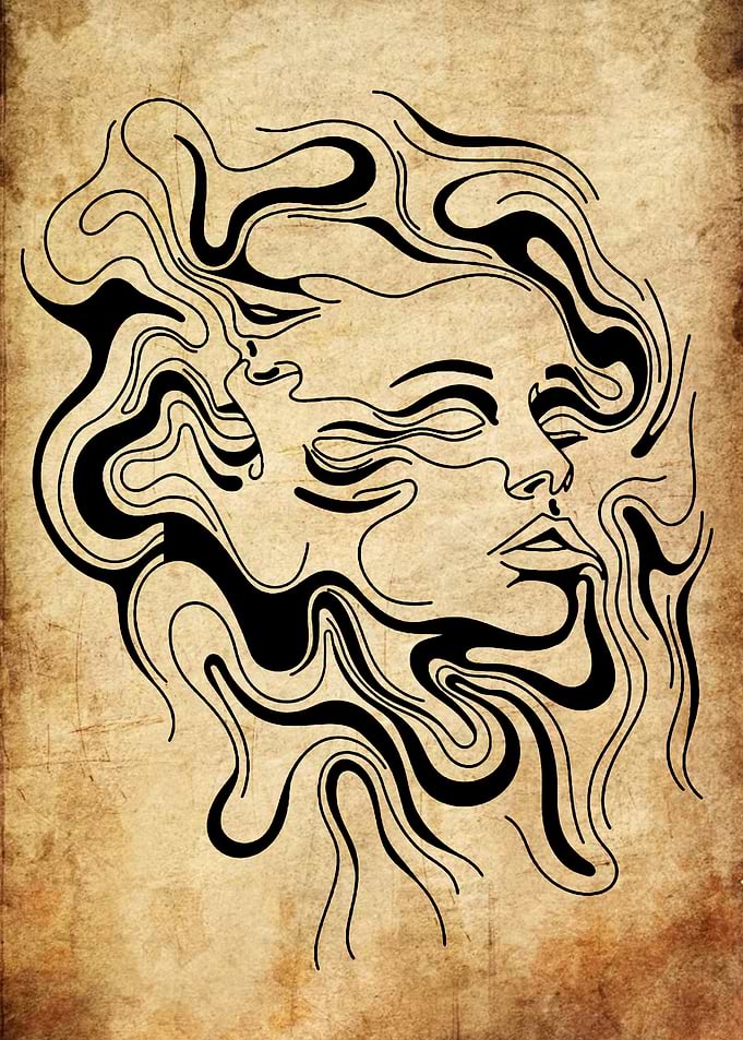 Abstract Portrait with Wavy Hair