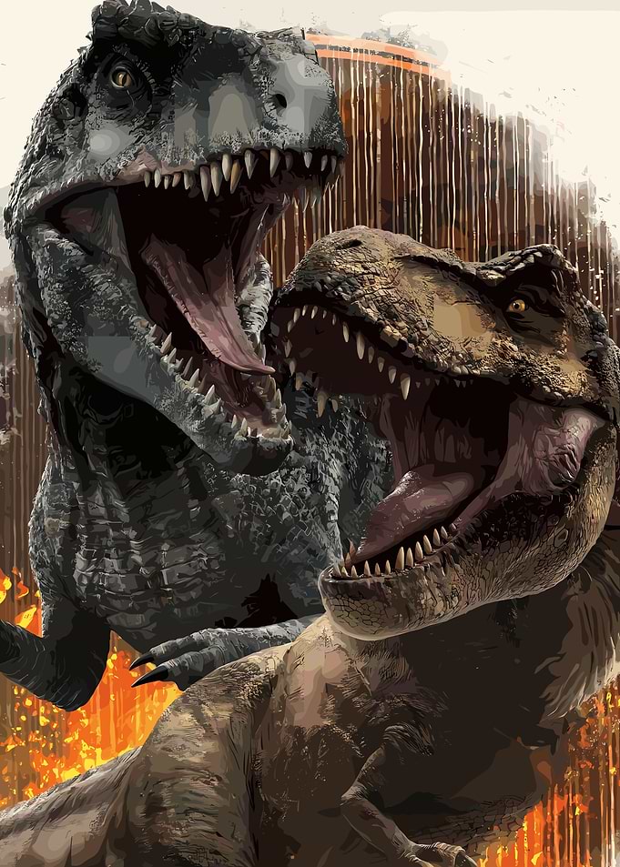 Two Tyrannosaurus Rex Dinosaurs Roaring