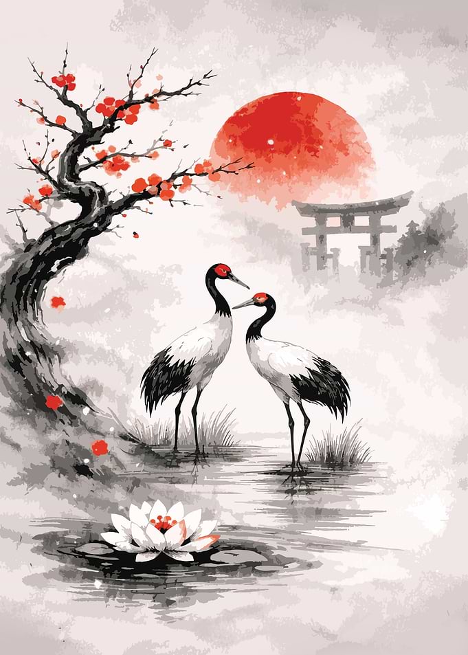 Cranes and Cherry Blossoms