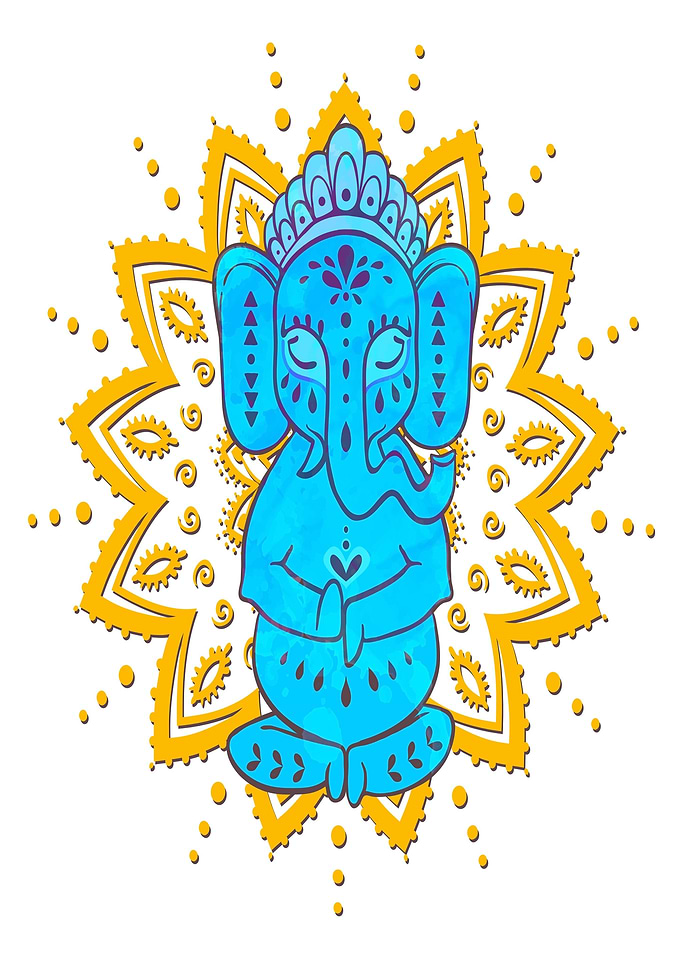Blue Ganesha With Yellow Mandala