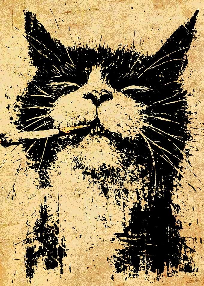 Grungy Cat Smoking a Cigarette