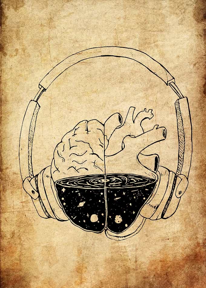 Headphones with Brain and Heart Galaxy