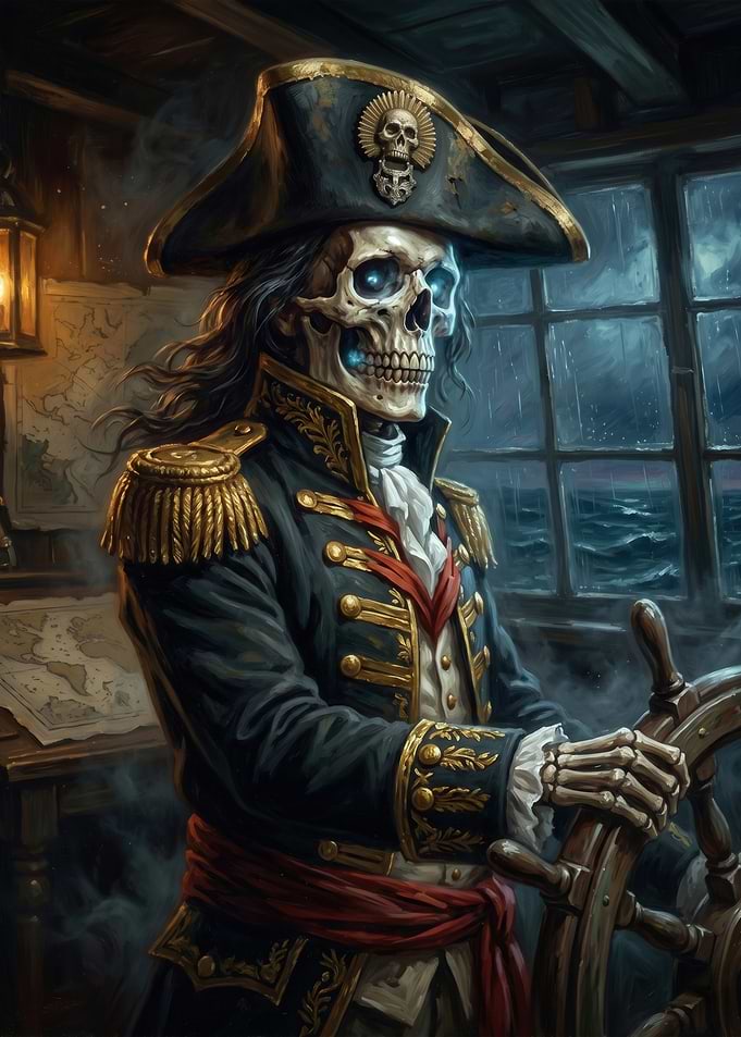 Skeleton Pirate Captain at the Helm