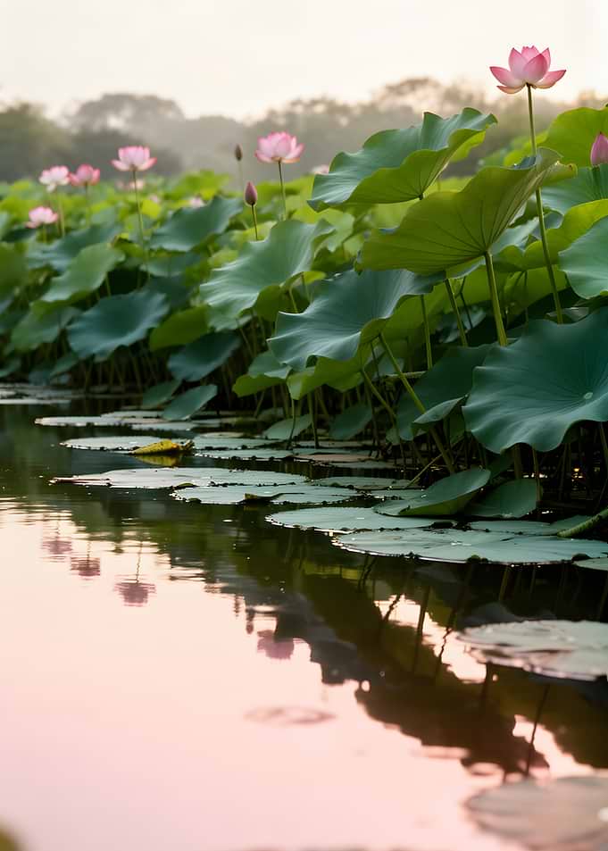 Pink Lotus Flowers in a Pond