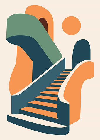 Abstract Staircase with Geometric Shapes