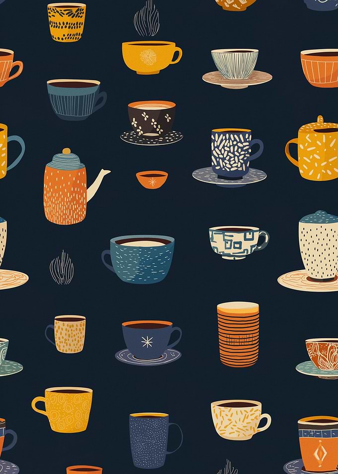 Cozy Coffee Cups and Teapot Pattern